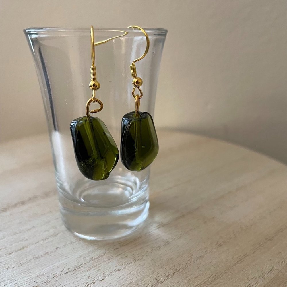 Deep Green Beaded Earrings